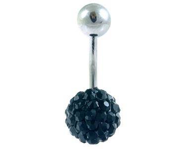Belly button ring with black crystals - KP-003