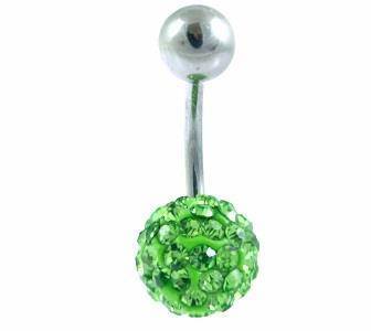 Belly button ring with green crystals - KP-003