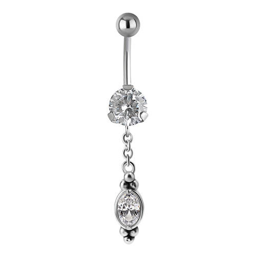 Belly button ring with white cubic zirconia - silver - KP-055