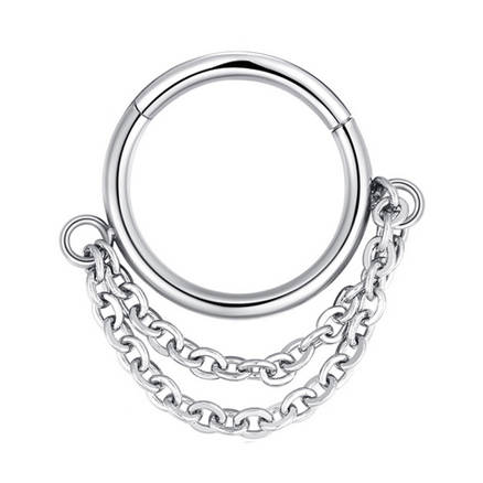 Circle earring clicker decorative-chain-silver - K-028
