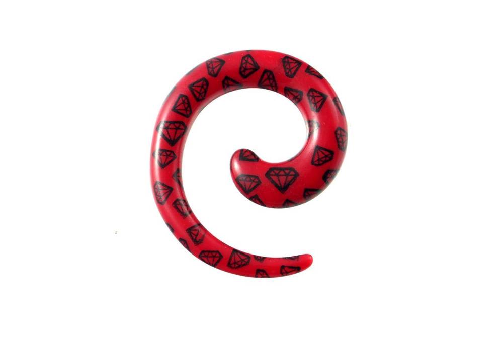 Ear Spiral - red diamonds - RS16