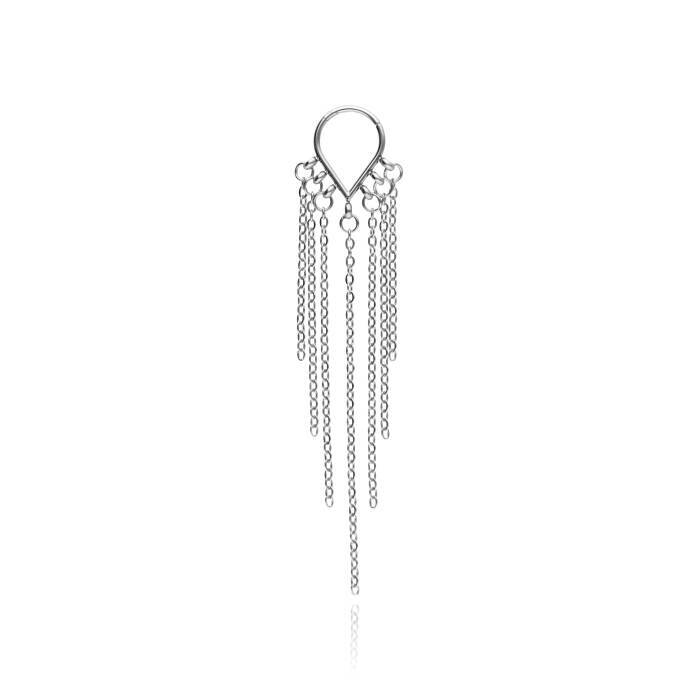 Earring clicker with chains - silver - KU-008