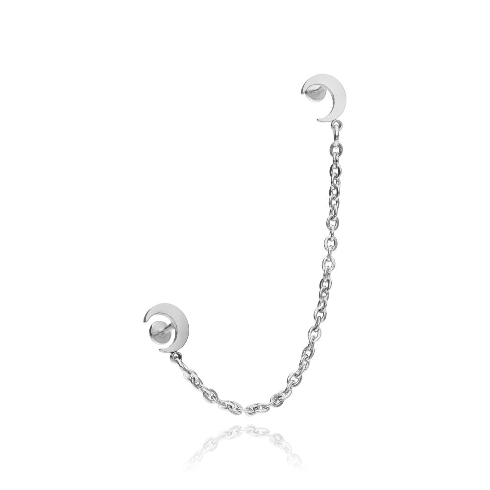 Earring labret moons with chain - silver - LGW-044/3