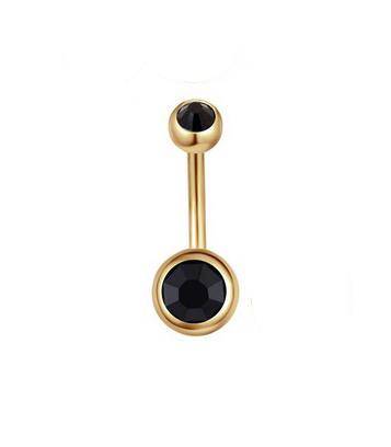 Gold Belly button ring with black zircons - KP-044
