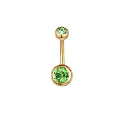 Gold Belly button ring with green zircons - KP-044
