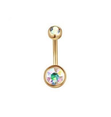 Gold Belly button ring with iridescent zircons - KP-044