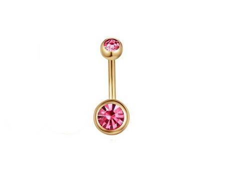 Gold Belly button ring with pink zircons - KP-044