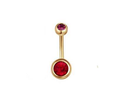 Gold Belly button ring with red zircons - KP-044