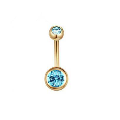 Gold Belly button ring with sea zirconia - KP-044