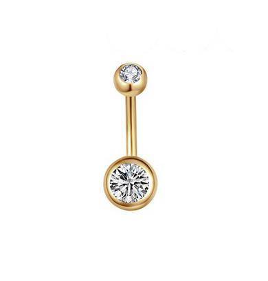 Gold Belly button ring with white zircons - KP-044