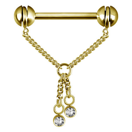 Gold Nipple piercing - Premium Crystals - S-009