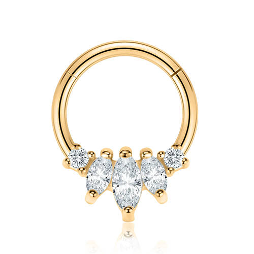 Gold clicker ring with white zircons - K-038
