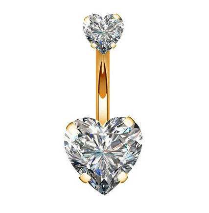 Gold crystal heart Belly button ring - KP-027