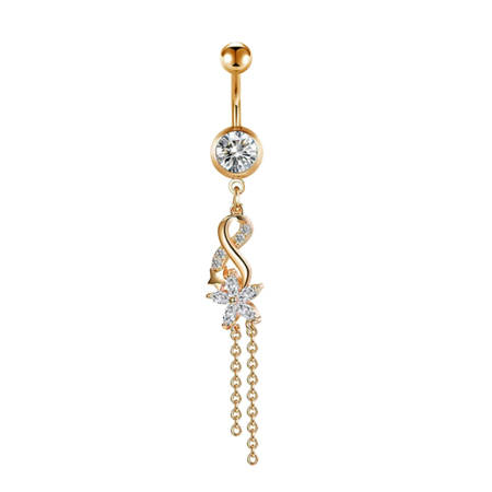 Gold navel earring with white zircons - KP-049