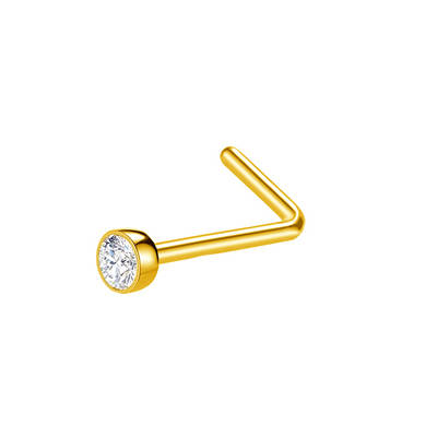 Gold nose screw with white zirconia - NS-009