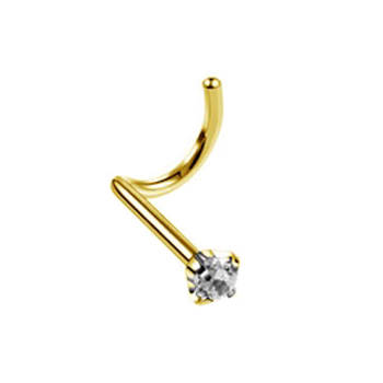 Gold nose stud with white zirconia - NS-006