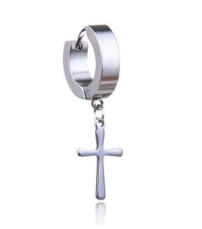 HUGGIE decorative silver cross earring - KH-005