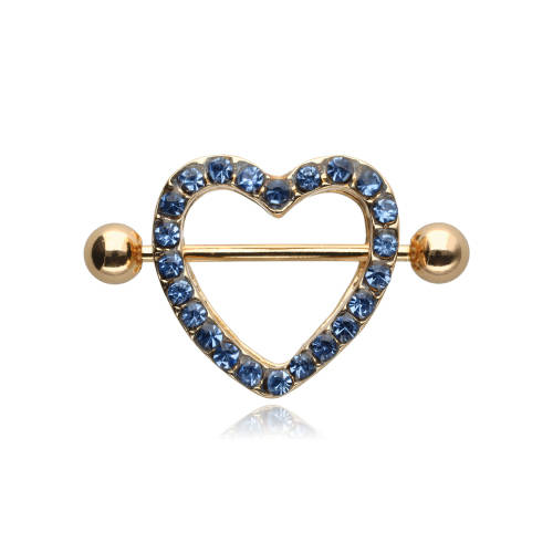 Heart nipple piercing blue gold - S-010