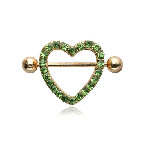 Heart nipple piercing green gold - S-010