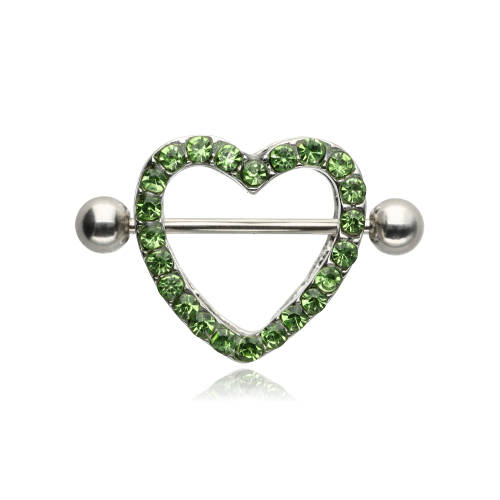 Heart nipple piercing green silver - S-010