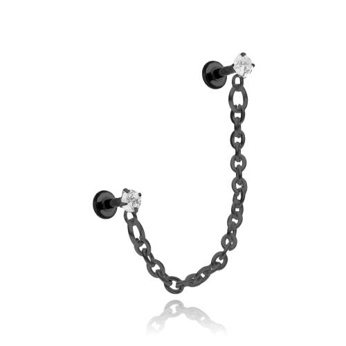 Labret zirconia earring with chain - black - LGW-043