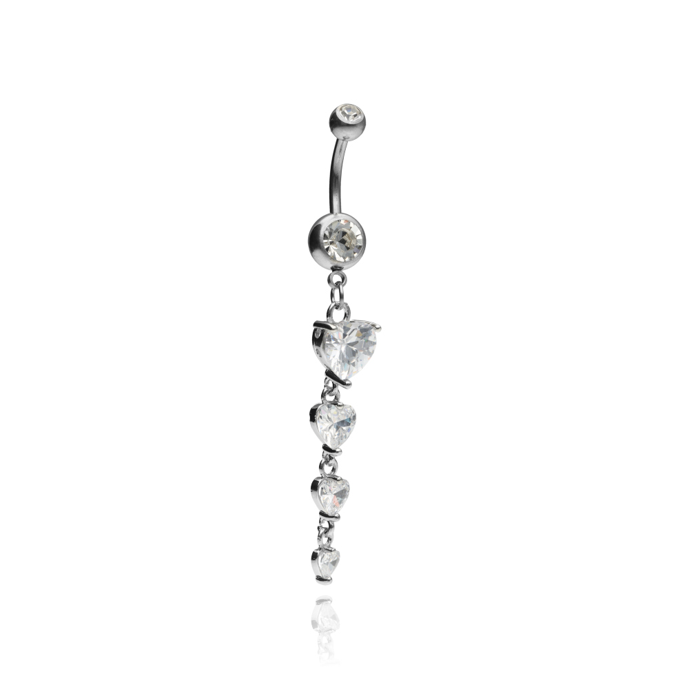 Long Belly button ring - hearts - KP-058
