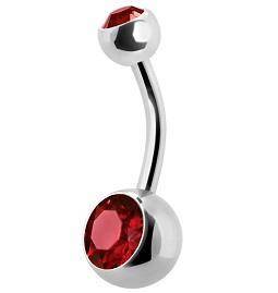 Navel earring with red zirconia - KP-001-6