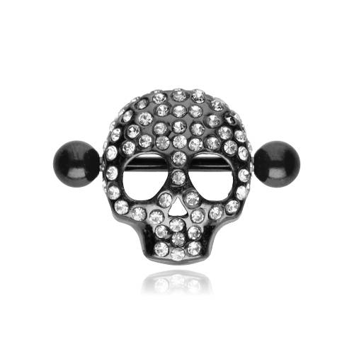 Nipple piercing - diamond skull - black - S-029