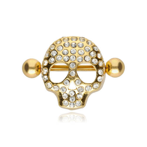 Nipple piercing - diamond skull - gold - S-029