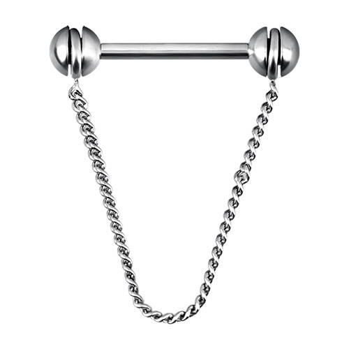 Nipple piercing with chain - silver - S-030