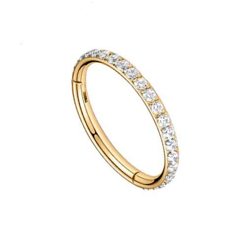 Ring clicker gold with white zircons - K-010