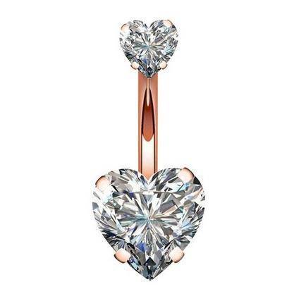 Rose gold crystal heart Belly button ring - KP-027