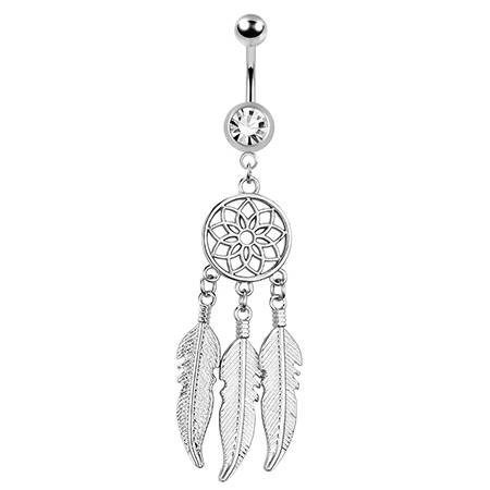 Silver Belly button ring dream catcher - KP-019