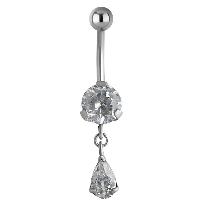 Silver Belly button ring with white zirconia - KP-009