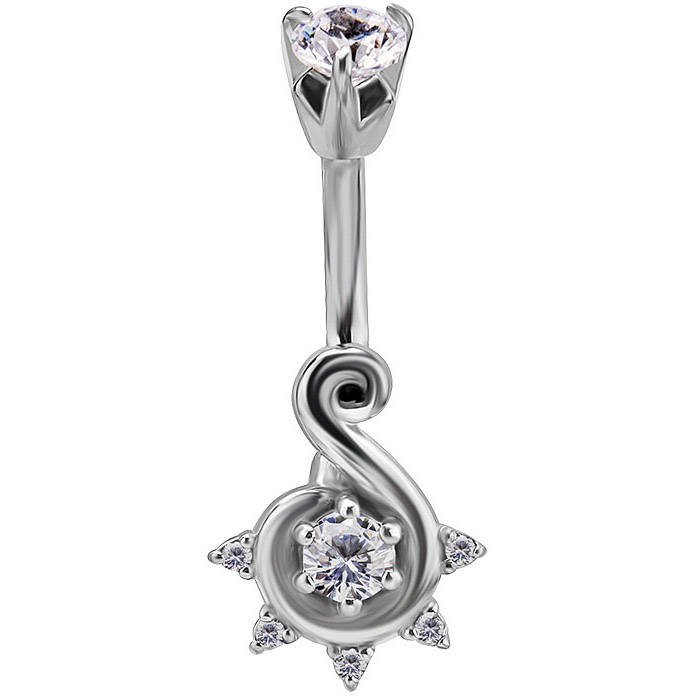 Silver Belly button ring with white zircons - KP-031