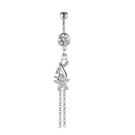 Silver Belly button ring with white zircons - KP-049