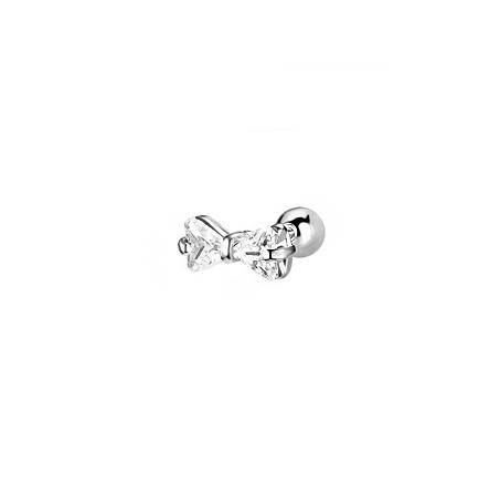Silver cartilage earring with white bow - CH-057