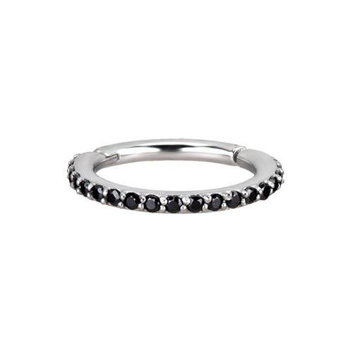 Silver clicker   ring black Premium Zirconia - K-013