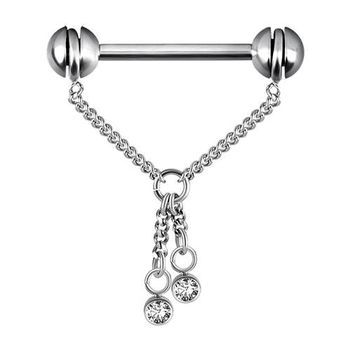 Silver nipple piercing - Premium Crystals - S-009