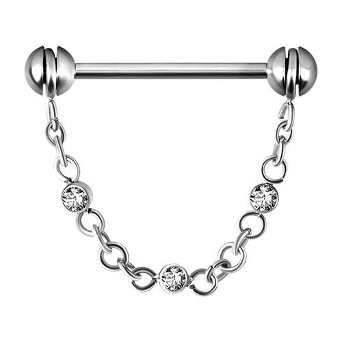 Silver nipple piercing - Premium Crystals - S-019