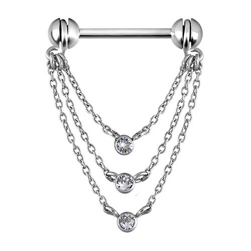 Silver nipple piercing - Premium Crystals - S-020
