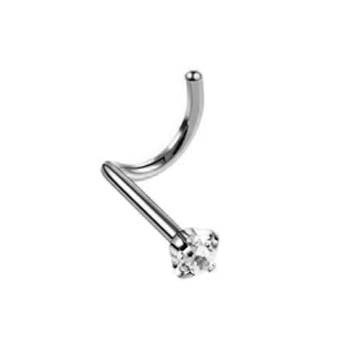 Silver nose earring with white zirconia - NS-006