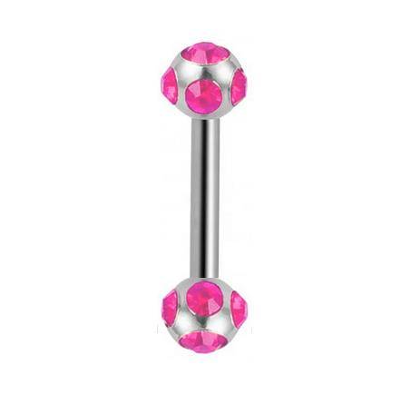 Silver tongue earring - pink crystals- KJ-002