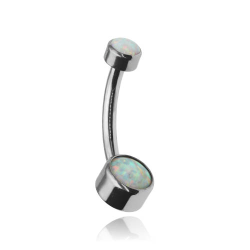 Titanium Belly button ring with light blue opal OP17 - TPP-024