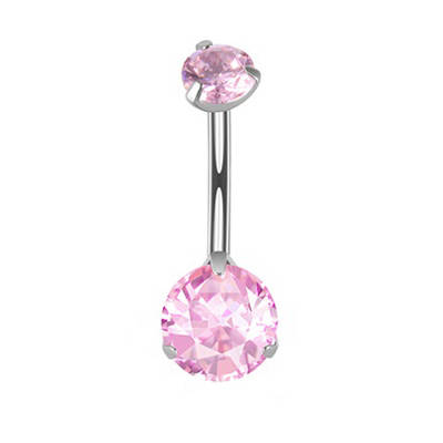Titanium Belly button ring with pink zirconia - TPP-014