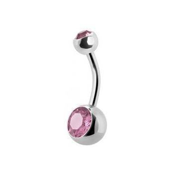 Titanium Belly button ring with pink zircons - TPP-005