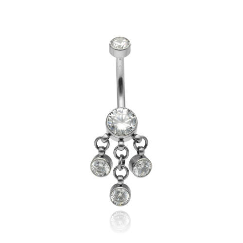 Titanium Belly button ring with white zircons - TPP-002