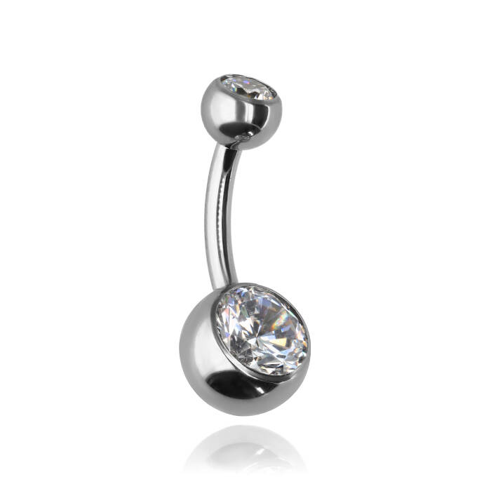 Titanium Belly button ring with white zircons - TPP-039