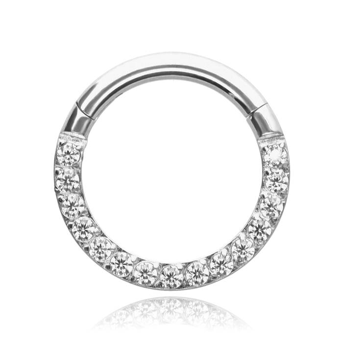 Titanium CLICKER ring with white zircons - TK-013