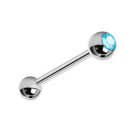 Titanium barbell - silver with blue crystal - TSZ-002